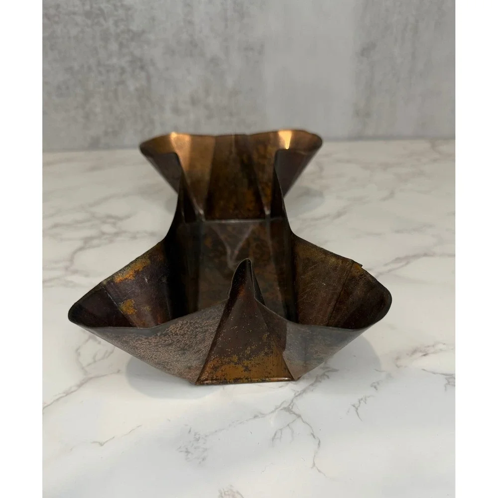 Terri Dallriva Copperworx Handcrafted Copper Fluted Bowl Artisan Metalwork 12in